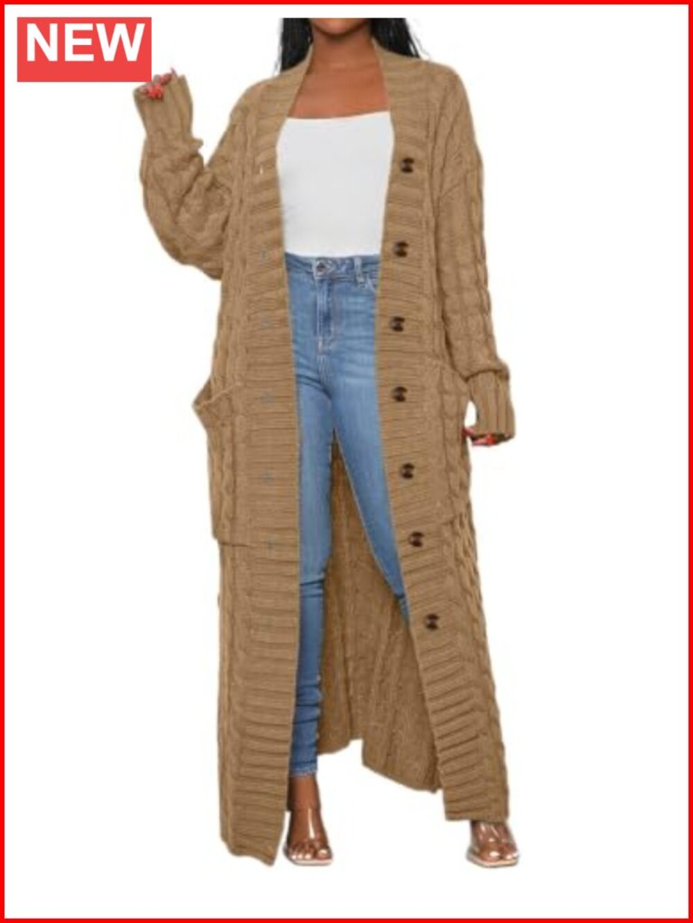 Womens Chunky Cable Knit Long Maxi Cardigan Sweater with Buttons